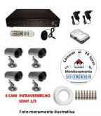 Kit Vídeo Monitoramento 4 Câmeras IR