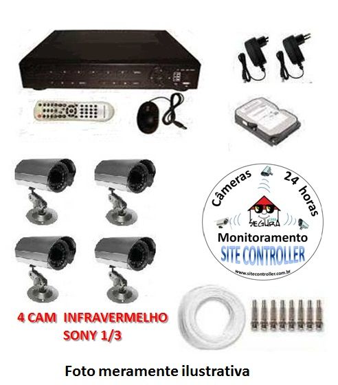 Kit Vídeo Monitoramento 4 Câmeras IR
